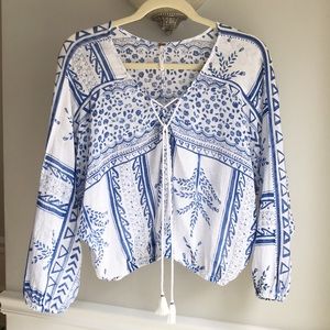 Free People Blue and White Blouse sz XS